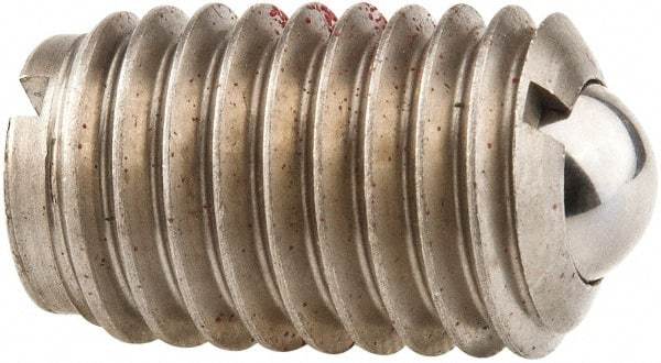 Jergens - 5/8-11, 0.375" Ball Diam, 1" Body Length, 0.096" Max Ball Reach, Threaded Ball Plunger - Stainless Steel Body, Stainless Steel Ball, 7 Lb Initial End Force, 50 Lb Final End Force, Locking Element - Industrial Tool & Supply