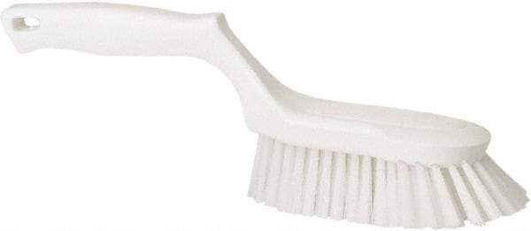 Vikan - 1-1/2" Bristle Length, Polyester Scrub Brush - 5-5/8" Long x 5" Wide Head, 13-1/2" OAL, White, Polypropylene Block - Industrial Tool & Supply