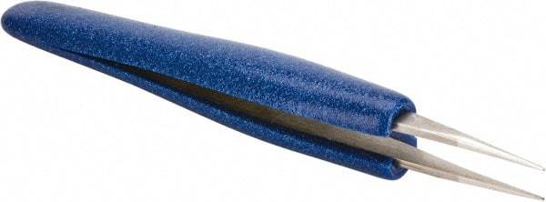 Aven - 4-3/4" OAL OO-SA Ergonomic Cushion Grip Tweezers - Straight, Strong, Regular Tips - Industrial Tool & Supply