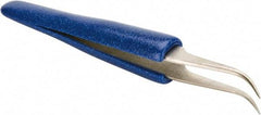 Aven - 4-1/2" OAL 7-SA Ergonomic Cushion Grip Tweezers - Curved, Super-Fine, Pointed Tips - Industrial Tool & Supply