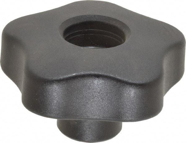 Elesa - 2.48" Head Diam, 5 Point Lobed Knob - 3/8-16 Hole, Thermoplastic, Black - Industrial Tool & Supply