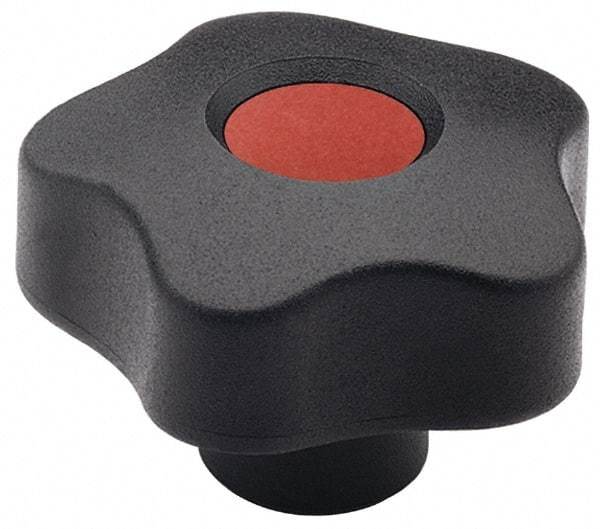Elesa - 2.48" Head Diam, 5 Point Lobed Knob - 1/2" Hole, Thermoplastic, Black - Industrial Tool & Supply