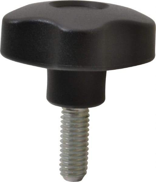 Elesa - 1.97" Head Diam, 5 Point Lobed Knob - 3/8-16 Stem, Thermoplastic, Black - Industrial Tool & Supply