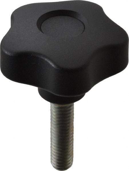 Elesa - 1.97" Head Diam, 5 Point Lobed Knob - 3/8-16 Stem, Thermoplastic, Black - Industrial Tool & Supply