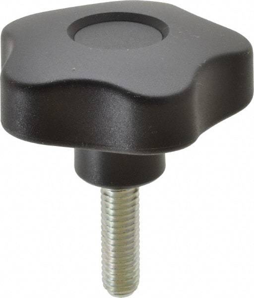 Elesa - 2.48" Head Diam, 5 Point Lobed Knob - 3/8-16 Stem, Thermoplastic, Black - Industrial Tool & Supply