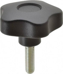 Elesa - 2.48" Head Diam, 5 Point Lobed Knob - 3/8-16 Stem, Thermoplastic, Black - Industrial Tool & Supply