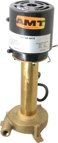 American Machine & Tool - 0.75 Amp, 230 Volt, 1/25 hp, 1 Phase, 1,725 RPM, Immersion Machine Tool & Recirculating Pump - 8 GPM, 3/4" Inlet, 5 psi, 12.4" Overall Height, NPT Thread, Brass Impeller, TEFC Motor - Industrial Tool & Supply