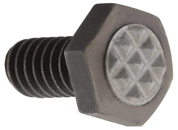 Fairlane - Serrated Tooth, 1/4-20, 1/2" Shank Length, 1/2" Thread Length, Black Oxide Finish, Hex Head, Adjustable Positioning Gripper - 5/16" Pad Diam, 7/16" Hex, 13/64" Head Height, Extra Fine Tooth Grade - Industrial Tool & Supply