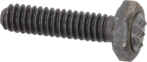 Fairlane - Serrated Tooth, 1/4-20, 1" Shank Length, 7/8" Thread Length, Black Oxide Finish, Hex Head, Adjustable Positioning Gripper - 5/16" Pad Diam, 7/16" Hex, 13/64" Head Height, Extra Fine Tooth Grade - Industrial Tool & Supply