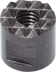 Fairlane - 10-32 Thread, 3/8" Diam, 3/8" High, Threaded, Extra Fine Tooth Grade Diamond Serration Tooth Pattern, High Speed Steel, Round Positioning Gripper - 3/16" Flat Width, Black Oxide Coated - Industrial Tool & Supply