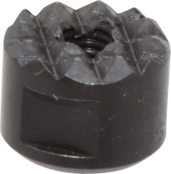 Fairlane - 10-32 Thread, 1/2" Diam, 3/8" High, Threaded, Fine Tooth Grade Diamond Serration Tooth Pattern, High Speed Steel, Round Positioning Gripper - 3/16" Flat Width, Black Oxide Coated - Industrial Tool & Supply