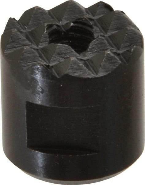 Fairlane - 10-32 Thread, 1/2" Diam, 1/2" High, Threaded, Fine Tooth Grade Diamond Serration Tooth Pattern, High Speed Steel, Round Positioning Gripper - 3/16" Flat Width, Black Oxide Coated - Industrial Tool & Supply