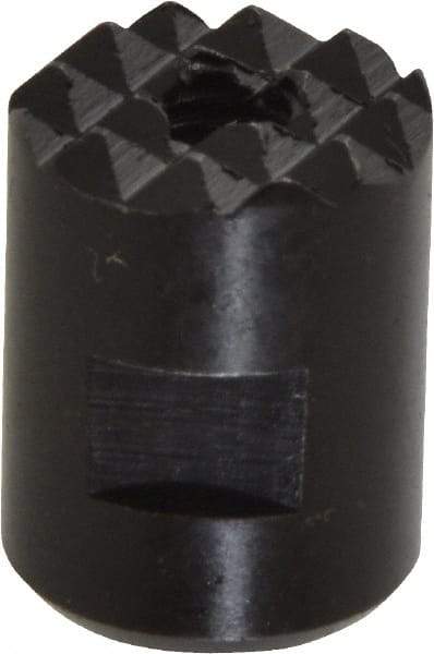 Fairlane - 10-32 Thread, 1/2" Diam, 0.651" High, Threaded, Fine Tooth Grade Diamond Serration Tooth Pattern, High Speed Steel, Round Positioning Gripper - 3/16" Flat Width, Black Oxide Coated - Industrial Tool & Supply
