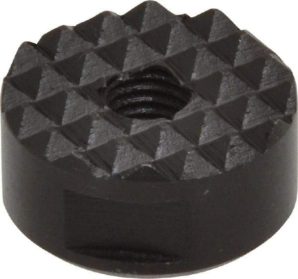 Fairlane - 1/4-28 Thread, 3/4" Diam, 3/8" High, Threaded, Fine Tooth Grade Diamond Serration Tooth Pattern, High Speed Steel, Round Positioning Gripper - 3/16" Flat Width, Black Oxide Coated - Industrial Tool & Supply