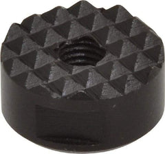 Fairlane - 1/4-28 Thread, 3/4" Diam, 3/8" High, Threaded, Fine Tooth Grade Diamond Serration Tooth Pattern, High Speed Steel, Round Positioning Gripper - 3/16" Flat Width, Black Oxide Coated - Industrial Tool & Supply