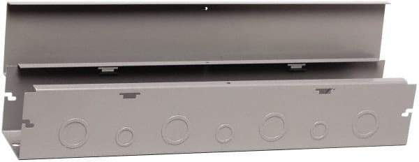 Cooper B-Line - 4" High x 102mm Wide x 60" Long, Screw Mount Solid Wall Wire Duct - Gray, 19 (Bottom) & 19 (Top) Knockouts, Hinged Cover, Steel - Industrial Tool & Supply