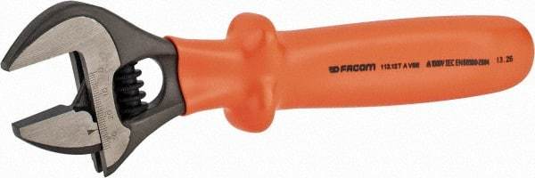 Facom - 1-3/8" Jaw Capacity, 12" Insulated Adjustable Wrench - Steel, Polished Finish - Industrial Tool & Supply