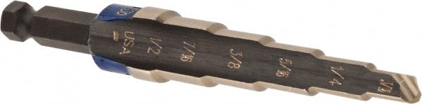 Irwin - 6 Hole Sizes, 3/16 to 1/2" Hole Diam Cobalt Speedpoint Step Drill Bit - Industrial Tool & Supply