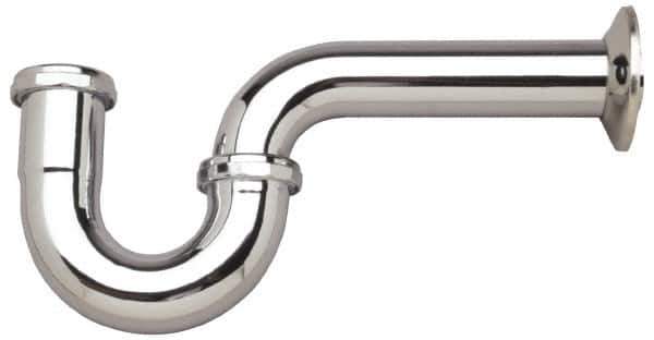 Federal Process - 1-1/4 Outside Diameter, 17 Gauge, P Trap with Wall Pipe - Chrome Coated, Brass - Industrial Tool & Supply