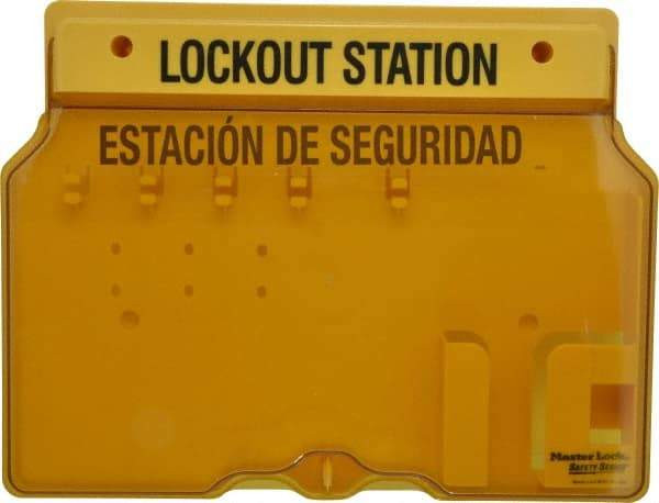 Master Lock - 1 Piece, Empty Polycarbonate Padlock Station - 16 Inch Wide x 12-1/4 Inch High x 1-3/4 Inch Deep, Yellow, Covered - Industrial Tool & Supply