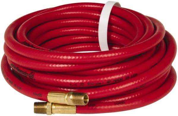 PRO-SOURCE - 3/8" ID x 19/32" OD 25' Long Multipurpose Air Hose - MNPT x MNPT Ends, 300 Working psi, 23 to 150°F, 1/4" Fitting, Red - Industrial Tool & Supply