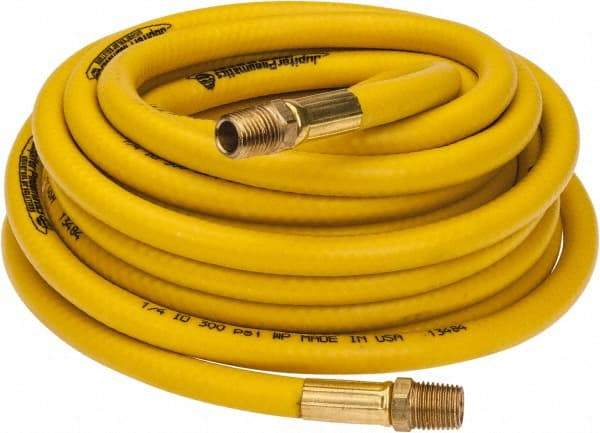 PRO-SOURCE - 1/4" ID x 15/32" OD 25' Long Multipurpose Air Hose - MNPT x MNPT Ends, 300 Working psi, 23 to 150°F, 1/4" Fitting, Yellow - Industrial Tool & Supply
