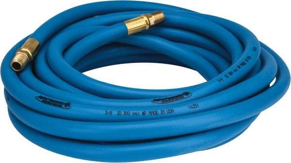 PRO-SOURCE - 3/8" ID x 19/32" OD 25' Long Multipurpose Air Hose - MNPT x MNPT Ends, 300 Working psi, 23 to 150°F, 1/4" Fitting, Blue - Industrial Tool & Supply