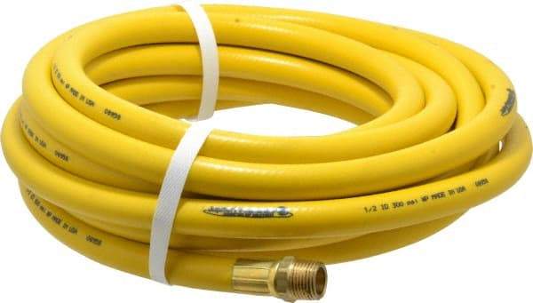 PRO-SOURCE - 1/2" ID x 3/4" OD 25' Long Multipurpose Air Hose - MNPT x MNPT Ends, 300 Working psi, 23 to 150°F, 1/2" Fitting, Yellow - Industrial Tool & Supply