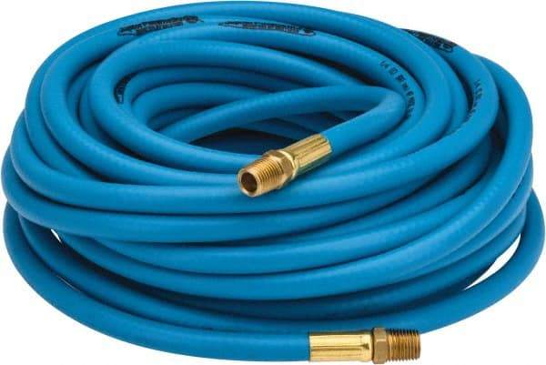 PRO-SOURCE - 1/4" ID x 15/32" OD 50' Long Multipurpose Air Hose - MNPT x MNPT Ends, 300 Working psi, 23 to 150°F, 1/4" Fitting, Blue - Industrial Tool & Supply