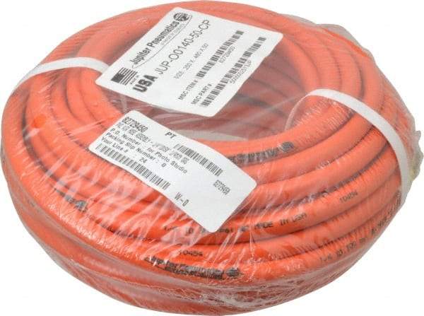 PRO-SOURCE - 1/4" ID x 15/32" OD 50' Long Multipurpose Air Hose - MNPT x MNPT Ends, 300 Working psi, 23 to 150°F, 1/4" Fitting, Orange - Industrial Tool & Supply