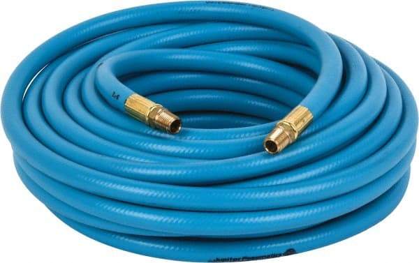 PRO-SOURCE - 3/8" ID x 19/32" OD 50' Long Multipurpose Air Hose - MNPT x MNPT Ends, 300 Working psi, 23 to 150°F, 1/4" Fitting, Blue - Industrial Tool & Supply