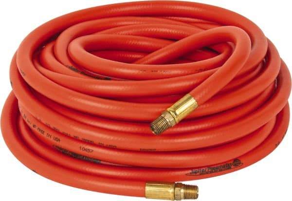 PRO-SOURCE - 3/8" ID x 19/32" OD 50' Long Multipurpose Air Hose - MNPT x MNPT Ends, 300 Working psi, 23 to 150°F, 1/4" Fitting, Orange - Industrial Tool & Supply