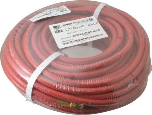 PRO-SOURCE - 1/4" ID x 15/32" OD 100' Long Multipurpose Air Hose - MNPT x MNPT Ends, 300 Working psi, 23 to 150°F, 1/4" Fitting, Red - Industrial Tool & Supply