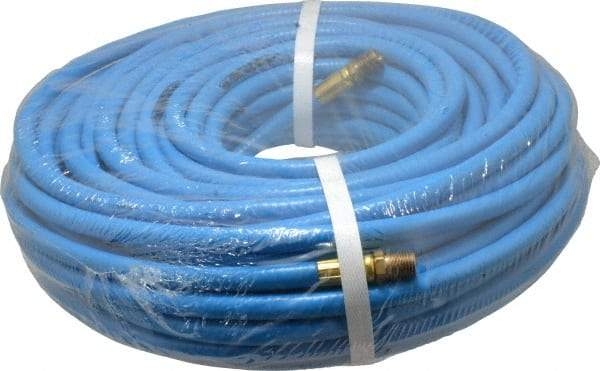 PRO-SOURCE - 1/4" ID x 15/32" OD 100' Long Multipurpose Air Hose - MNPT x MNPT Ends, 300 Working psi, 23 to 150°F, 1/4" Fitting, Blue - Industrial Tool & Supply