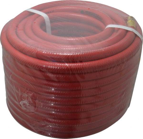 PRO-SOURCE - 3/8" ID x 19/32" OD 100' Long Multipurpose Air Hose - MNPT x MNPT Ends, 300 Working psi, 23 to 150°F, 1/4" Fitting, Red - Industrial Tool & Supply