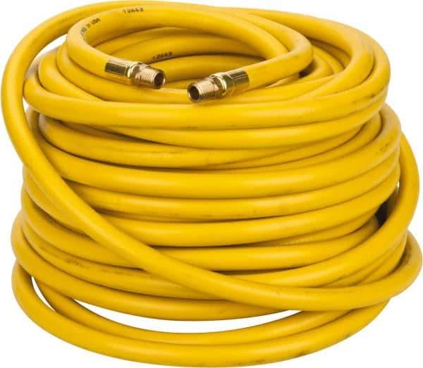 PRO-SOURCE - 3/8" ID x 19/32" OD 100' Long Multipurpose Air Hose - MNPT x MNPT Ends, 300 Working psi, 23 to 150°F, 1/4" Fitting, Yellow - Industrial Tool & Supply