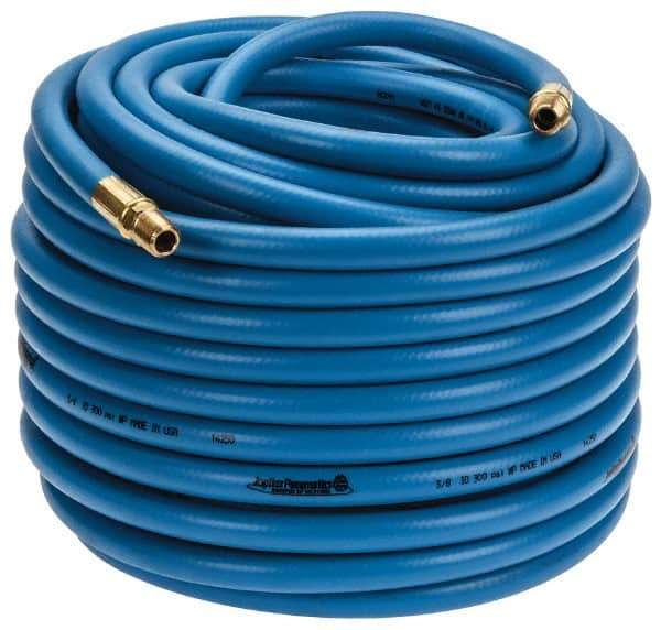 PRO-SOURCE - 3/8" ID x 19/32" OD 100' Long Multipurpose Air Hose - MNPT x MNPT Ends, 300 Working psi, 23 to 150°F, 1/4" Fitting, Blue - Industrial Tool & Supply