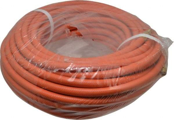 PRO-SOURCE - 3/8" ID x 19/32" OD 100' Long Multipurpose Air Hose - MNPT x MNPT Ends, 300 Working psi, 23 to 150°F, 1/4" Fitting, Orange - Industrial Tool & Supply