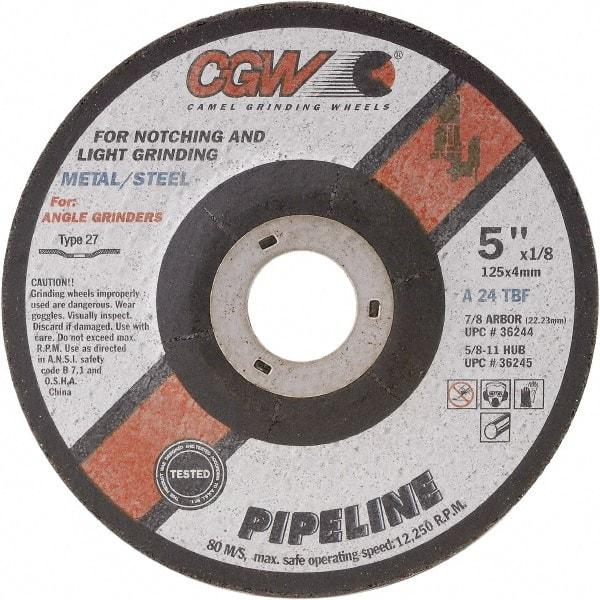 Camel Grinding Wheels - 24 Grit, 9" Wheel Diam, 1/8" Wheel Thickness, Type 27 Depressed Center Wheel - Coarse Grade, Aluminum Oxide, Resinoid Bond, 6,650 Max RPM - Industrial Tool & Supply