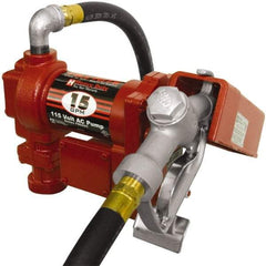 Tuthill - 15 GPM, 3/4" Hose Diam, AC Tank Pump with Manual Nozzle - 1" Inlet, 3/4" Outlet, 115 Volts, 12' Hose Length, 1/4 hp - Industrial Tool & Supply