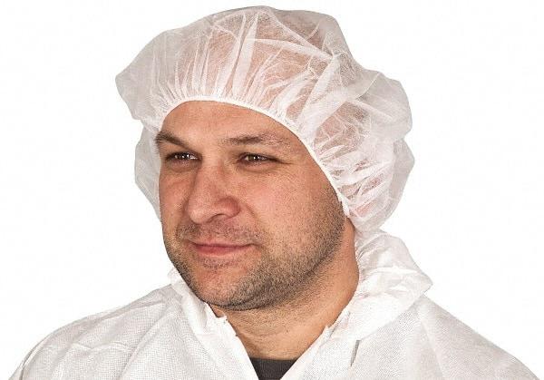 PRO-SAFE - Size M, 21 Inch Diameter Bouffant Cap - White, Polypropylene, ISO Class 8 - Industrial Tool & Supply