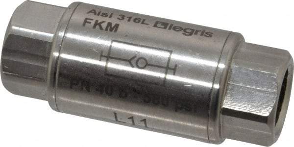 Legris - 1/4" Stainless Steel Check Valve - Unidirectional, FNPT x FNPT, 580 WOG - Industrial Tool & Supply