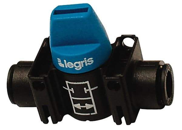 Legris - 10mm Pipe, Standard Port, Composite Miniature Ball Valve - 1 Piece, Inline - Two Way Flow, Push-to-Connect x Push-to-Connect Ends, Short Handle, 150 WOG - Industrial Tool & Supply