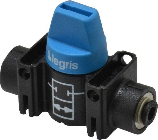 Legris - 5/32" Pipe, Standard Port, Composite Miniature Ball Valve - 1 Piece, Inline - Two Way Flow, Push-to-Connect x Push-to-Connect Ends, Short Handle, 150 WOG - Industrial Tool & Supply
