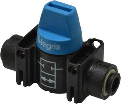 Legris - 6mm Pipe, Standard Port, Composite Miniature Ball Valve - 1 Piece, Inline - Two Way Flow, Push-to-Connect x Push-to-Connect Ends, Short Handle, 150 WOG - Industrial Tool & Supply