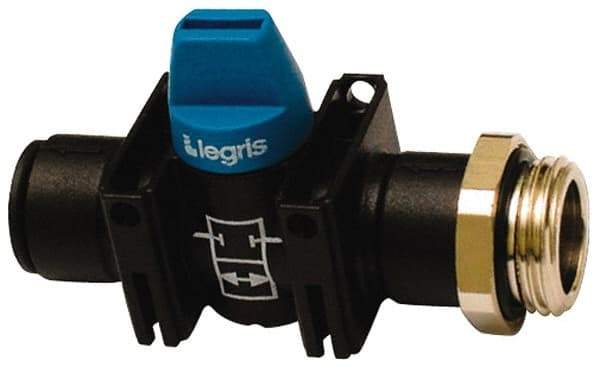 Legris - 1/4" Pipe, Standard Port, Composite Miniature Ball Valve - 1 Piece, Inline - Two Way Flow, MBSPP x Push-to-Connect Ends, Short Handle, 150 WOG - Industrial Tool & Supply