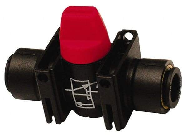 Legris - 8mm Pipe, Standard Port, Composite Miniature Ball Valve - 1 Piece, Inline - Two Way Flow, Push-to-Connect x Push-to-Connect Ends, Short Handle, 150 WOG - Industrial Tool & Supply