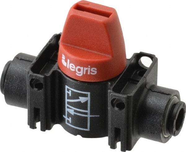 Legris - 6mm Pipe, Standard Port, Composite Miniature Ball Valve - 1 Piece, Inline - Two Way Flow, Push-to-Connect x Push-to-Connect Ends, Short Handle, 150 WOG - Industrial Tool & Supply