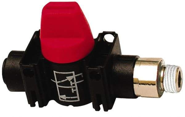 Legris - 1/4" Pipe, Standard Port, Composite Miniature Ball Valve - 1 Piece, Inline - Two Way Flow, MNPT x Push-to-Connect Ends, Short Handle, 150 WOG - Industrial Tool & Supply