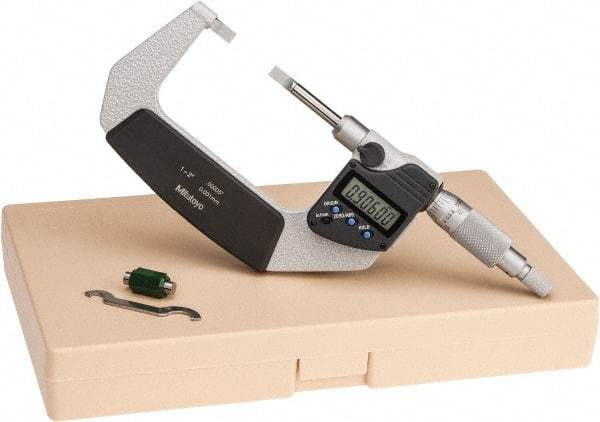 Mitutoyo - 25.4mm to 50.8mm Electronic Blade Micrometer - 0.003mm Accuracy, 0.75mm Blade Thickness, Ratchet Stop Thimble - Industrial Tool & Supply